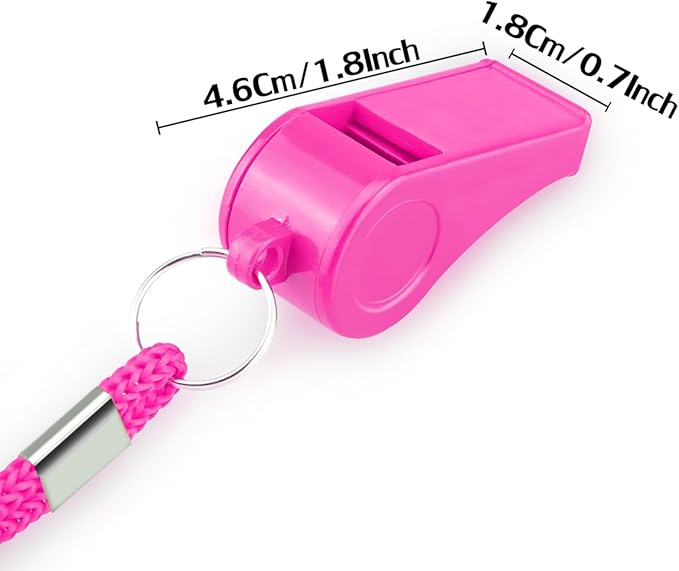 Loud Sports Whistle with Lanyard – High-Pitched Pink Plastic Whistles for Coaches, Outdoor Safety, Dog Training, Party Favors