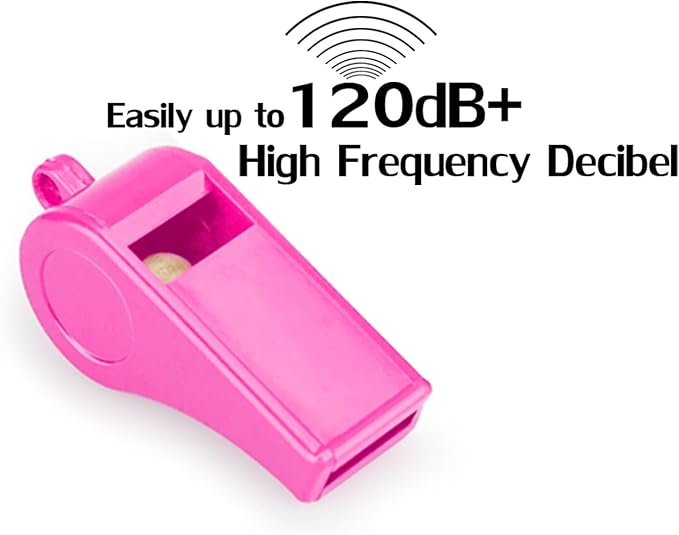 Loud Sports Whistle with Lanyard – High-Pitched Pink Plastic Whistles for Coaches, Outdoor Safety, Dog Training, Party Favors