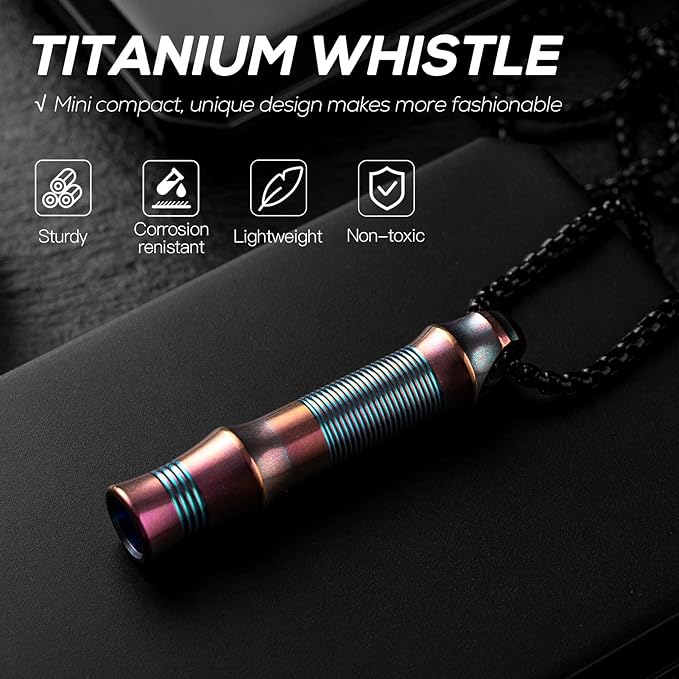 Titanium Emergency Whistle,EDC Safety Whistles Necklace Loud up to 120db,Survival Whistles for Survival,Hiking,Camping,Pets Training