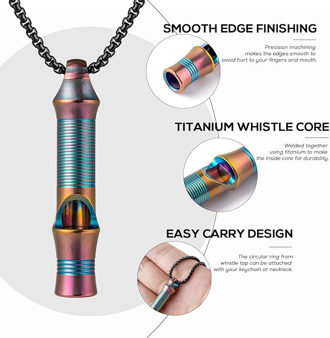 Titanium Emergency Whistle,EDC Safety Whistles Necklace Loud up to 120db,Survival Whistles for Survival,Hiking,Camping,Pets Training