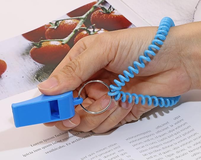 Sport Whistle with Bracelet 6pcs Loud Clear Plastic Whistles with Stretchable Coil Wrist Keychain Ring for Coaches Referees School Soccer Christmas Birthday Party Gift Survival Emergency Training