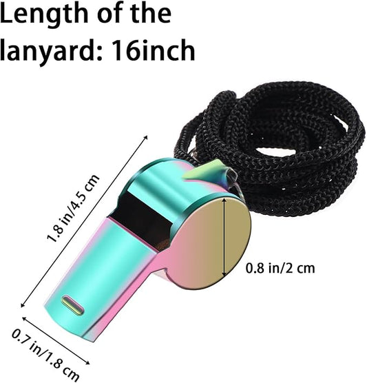 2Pack Coach Whistle with Lanyard Stainless Steel Metal Whistle Colorful Coach Whistle Bulk Loud Sports Whistle for Teachers, Coaches, Referees, Emergency