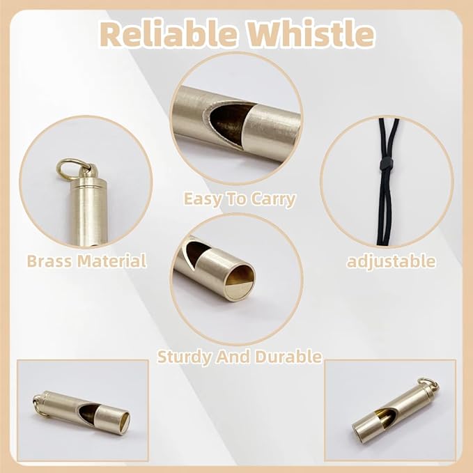 2 Pcs Brass Whistle with 17.3 Inch Black Lanyards Premium Emergency Survival Whistles for Outdoor Key Chain or Neck Carry Durable Brass Construction