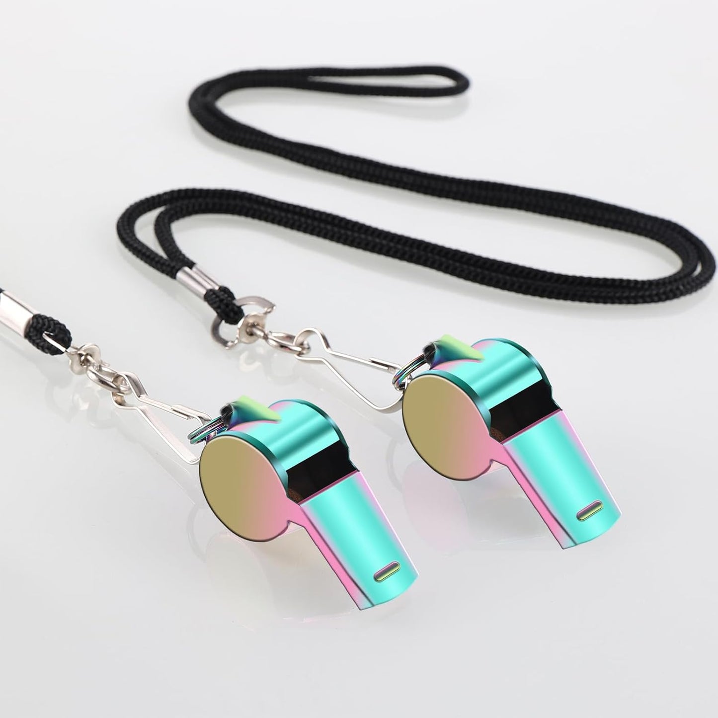 2Pack Coach Whistle with Lanyard Stainless Steel Metal Whistle Colorful Coach Whistle Bulk Loud Sports Whistle for Teachers, Coaches, Referees, Emergency