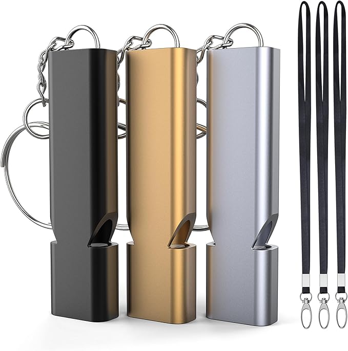 3-Pack Emergency Whistles with Lanyard, Referee Whistle, Sports Whistles, Safety Whistle, Survival Whistle, Loudly Shrill, for Outdoor Sport, Various Competitions