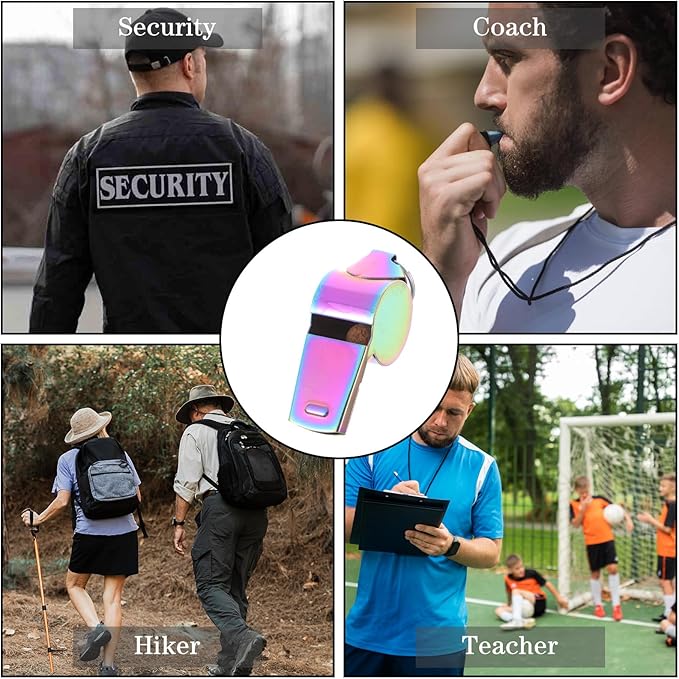 2 Pcs Coach Whistle with Lanyard, Stainless Steel Metal Teacher Whistle, Colorful Backpack Whistle, Emergency Sports Loud Whistle Suitable for, Coach, Referee, Emergency